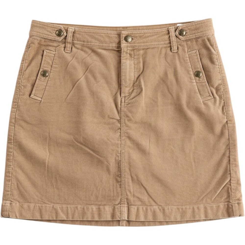 Talbots Womens Tan Corduroy Mini Skirt Size 16 Camel Preppy Brass Button Cotton